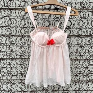 Victoria’s Secret pink sheer bra tulle open back teddy nightie neglige
